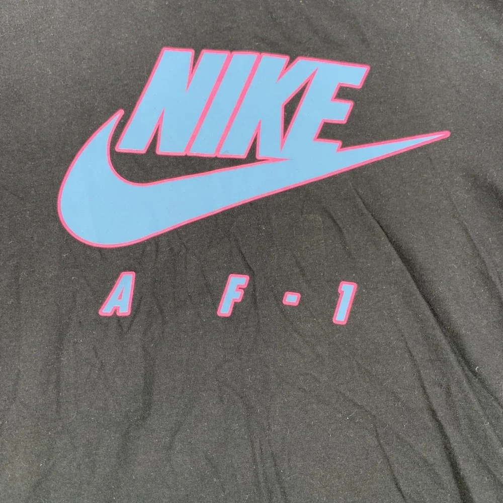 Nike Shirt Mens Large‎ Black AF-1 Swoosh Logo Blue Pink Graphic Tee Athletic
